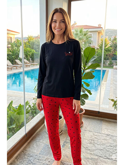 Remsa Kadın Kalp Desenli Saphire Pijama Takımı 0549-1 Siyah12