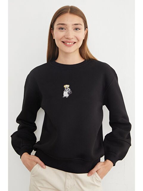 Fullamoda 3 İplik Ayıcık Nakışlı Bisiklet Yaka Sweatshirt - S000435595-19351