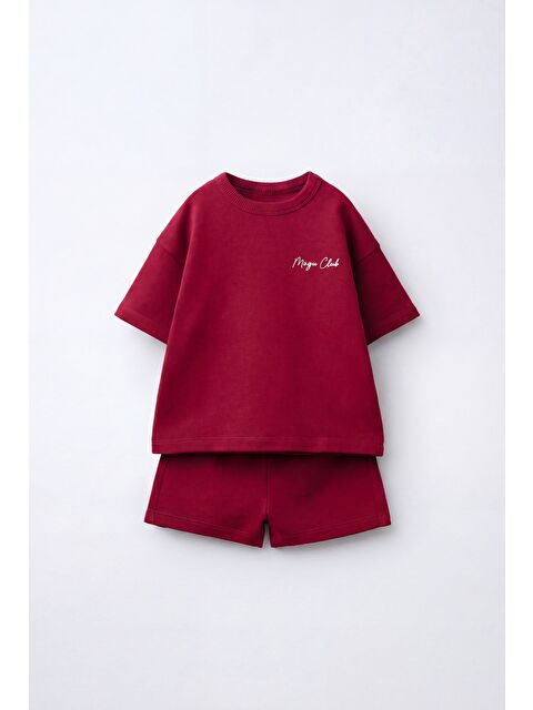 Magu Unisex Çocuk Pamuklu Bordo Club T-Shirt Şort Takım