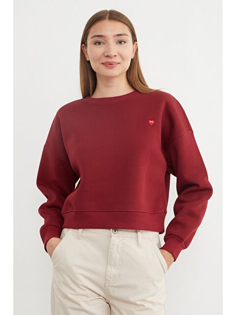 Fullamoda 3 İplik Kalp Nakışlı Bisiklet Yaka Sweatshirt - S000435613-19951