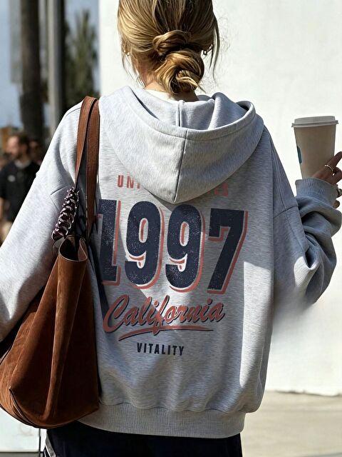 Trendseninle Gri 1997 Vitality Baskılı Oversize Sweatshirt - S000486287-20600