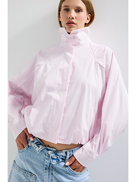 It's Basic kadın Pembe Renk w5 Oversize Özel Organik Kumaş Tasarım Gömlek Ceket