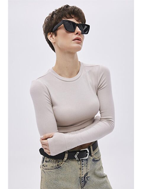 Sherin Bej Viskon Crop Bluz - S000435642-19928