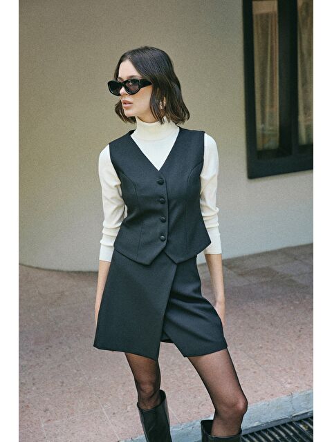 SATEEN Klasik Kısa Yelek - Siyah - S000497850-19351