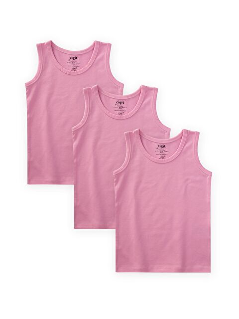 CİGİT Üçlü Geniş Askılı Kız Atlet 2-9 Yaş Şeker Pembe - S000378029-7152