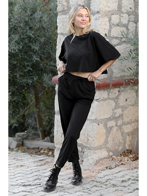 Chiccy Siyah Örme Duble Paça Jogger Pantolon