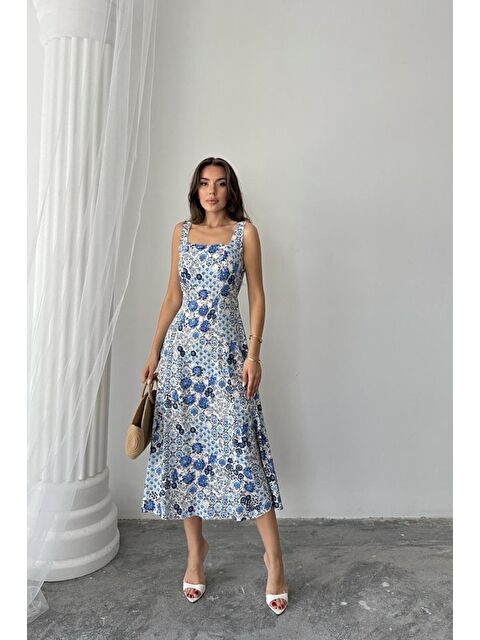 Jane's Mavi Çiçekli Viskon Elbise - S000528413-17234