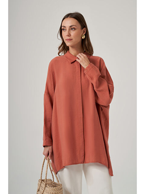 Nuss Oversize Basic Yazlık Gömlek 3001 Anfora Kiremit