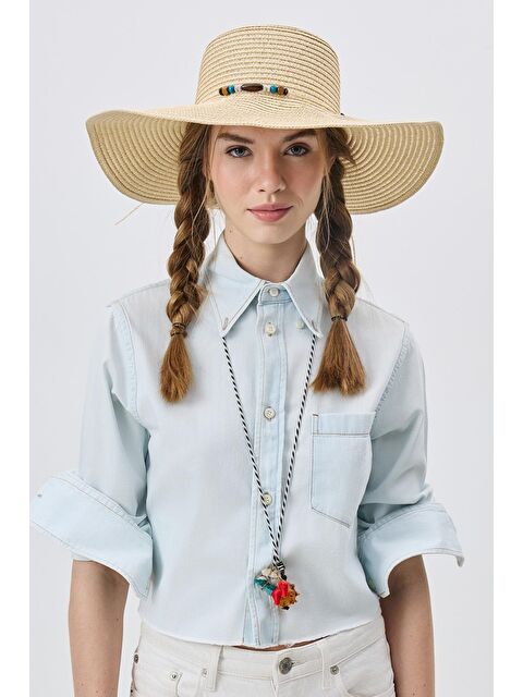 C&City Geniş Kenar Hasır Plaj Şapkası Y25730-03 Bej - S000375933-19928