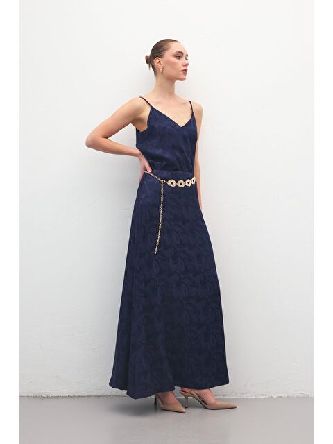 SATEEN Lior Uzun Etek - Lacivert - S000521592-21164