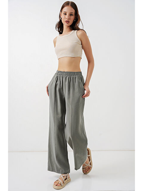 Bigdart Kadın Beli Lastikli Bol Paça Pantolon 30087 - Gri - S000524621-20600