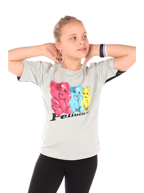 Toontoykids Kız Çocuk Baskılı Bisiklet Yaka Kısa Kollu Tişört 22235