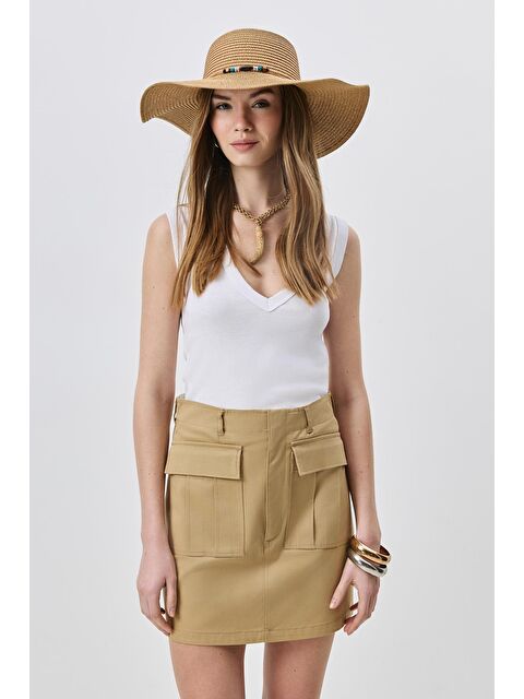 C&City Geniş Kenar Hasır Plaj Şapkası Y25730-03 Vizon - S000375933-26429