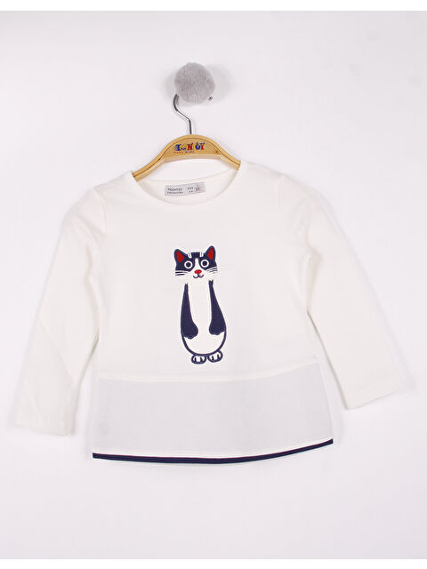 Toontoykids Kız Çocuk Kedi Nakışlı T-Shirt