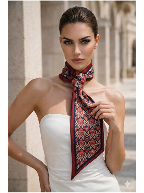 Luminos Butik Kiremit Geometrik Desenli Klasik Boyun Fuları FLR1021 KAHVERENGI - S000522570-5267