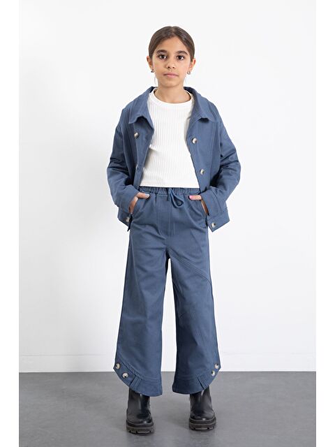 Cansın Mini İndigo Çift Düğme Detay Gömlekli Pantolonlu Kız Çocuk Gabardin Takım 23542 - S000506356-23093