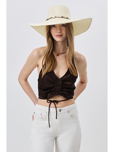 C&City Geniş Kenar Hasır Plaj Şapkası Y25730-01 Krem - S000375932-19966