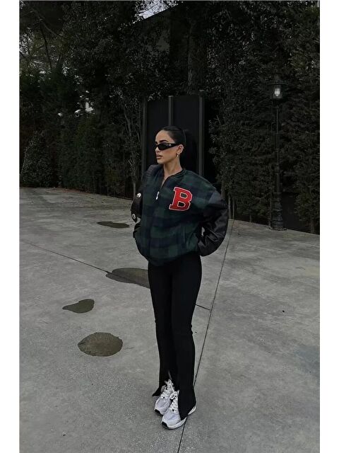 Jane's Pötikare Desen Nakışlı Kolej Ceket - Haki