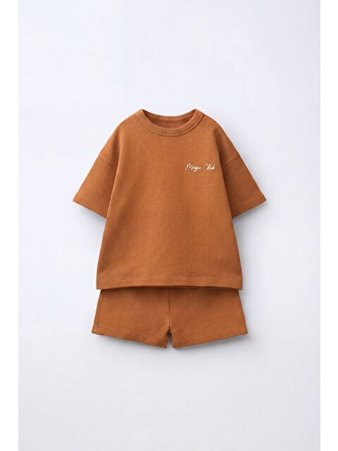 Magu Unisex Çocuk Pamuklu Taba Club T-Shirt Şort Takım