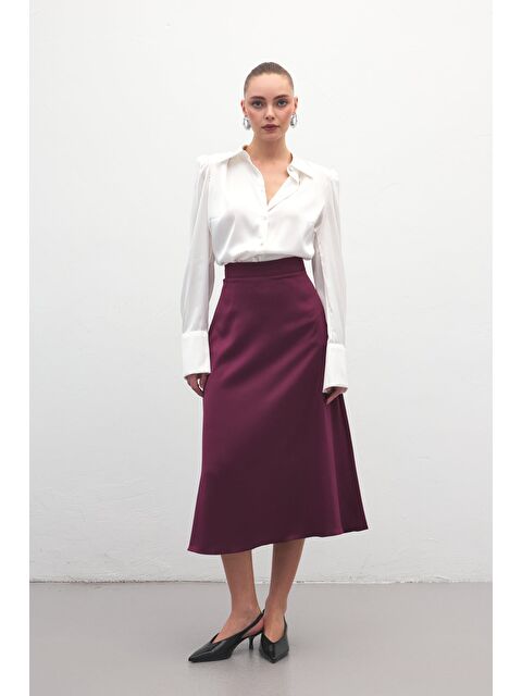 SATEEN Midi Boy Saten Etek - Mürdüm - S000324024-20036