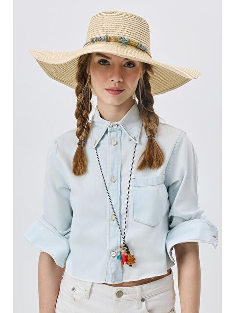 C&City Geniş Kenar Hasır Plaj Şapkası Y25730-14 Bej - S000375936-19928