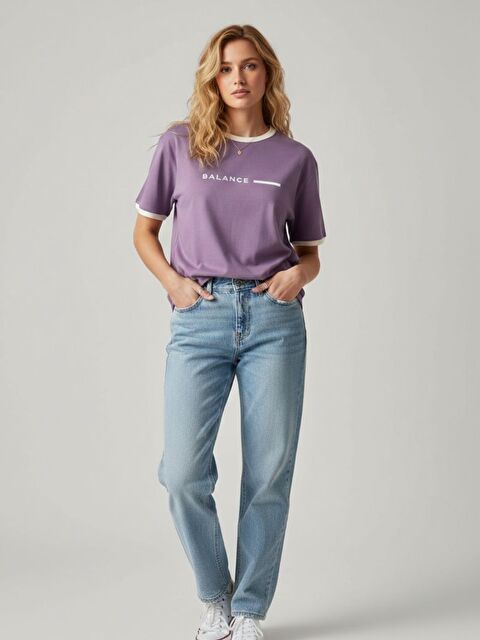 Trendseninle Unisex Lila Balance Penye Interlok Tişört - S000513578-17878