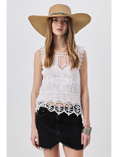 C&City Geniş Kenar Hasır Plaj Şapkası Y25730-14 Vizon - S000375936-26429