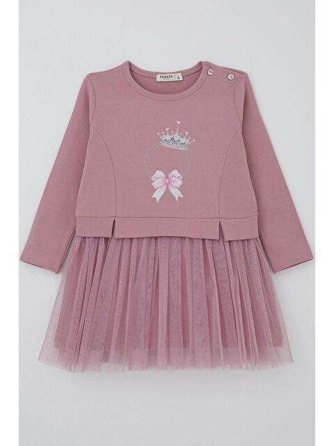 Breeze Kız Çocuk Uzun Kollu Elbise Taçlı Kalp Masalı Gülkurusu (2 Yaş) - S000489220-20028