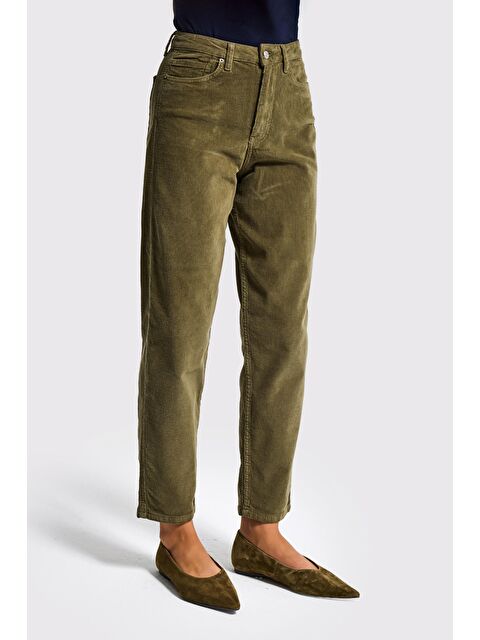 It's Basic Kadın Haki Renk 29w5-15 Relax Fit Esnek Kumaş İnce Fitilli Velvet Kadife Kumaş Pantolon - S000492690-18547