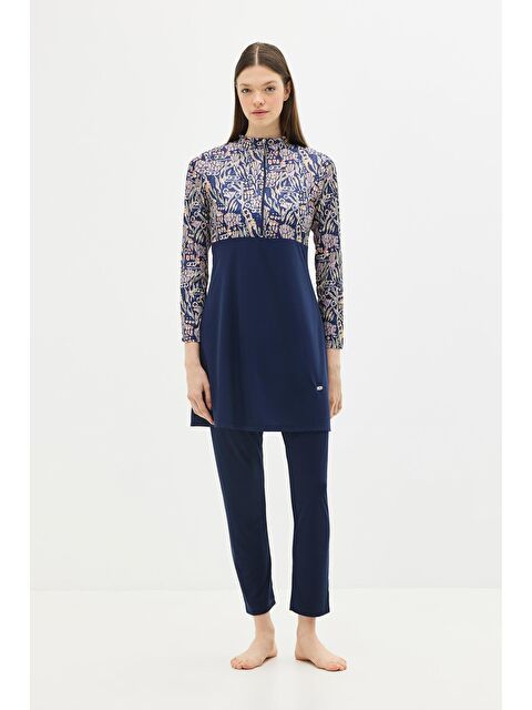 C&City Desenli Fermuarlı 4'Lü Tesettür Mayo 1310 Koyu Lacivert - S000375938-29672