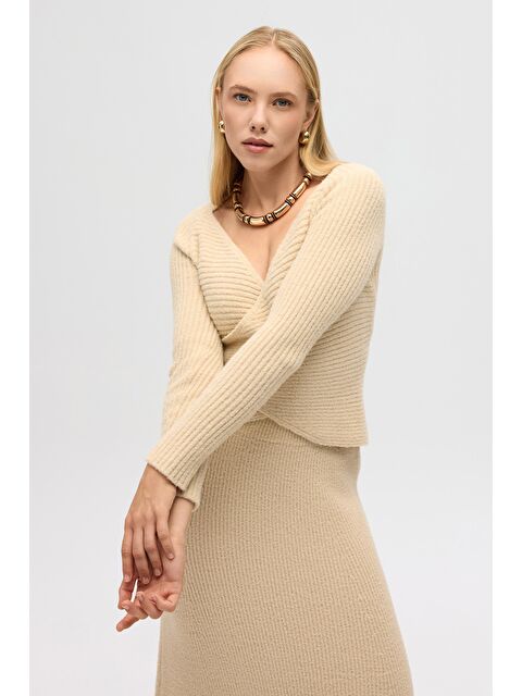 Mai Collection Fluff Bağlamalı Bej Üst-Etek Takım - S000513364-19928