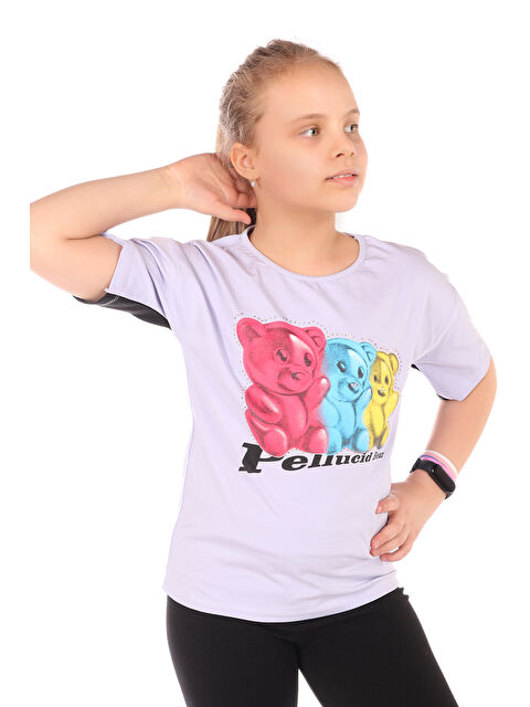 Toontoykids Kız Çocuk Baskılı Bisiklet Yaka Kısa Kollu Tişört 22235