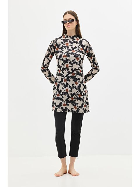 C&City Desenli 4'Lü Tesettür Mayo 1300 Siyah - S000375940-19351