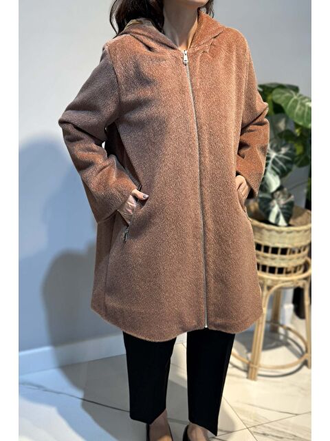 Remsa Büyük Beden Fermuar Detay Kap Ceket 2590 Camel - S000469234-4557