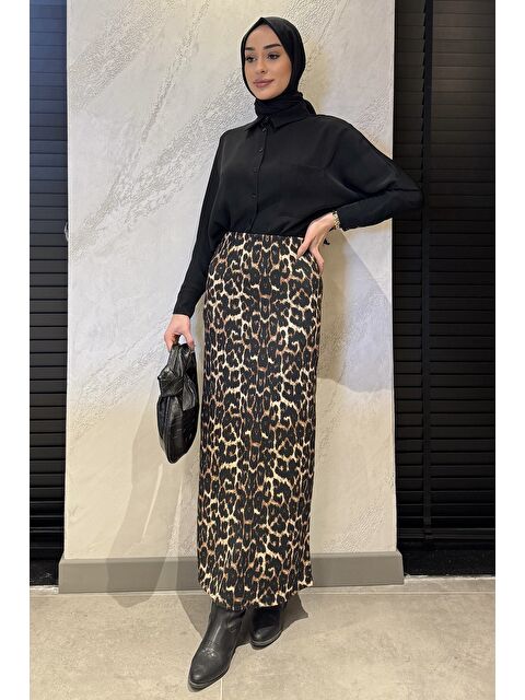 Julude Kadın Leopar Desenli Bel Lastikli Bürümcük Tesettür Etek - S000374897-19351