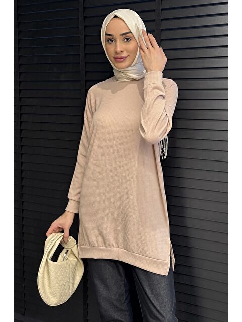 Julude Kadın Bisiklet Yaka Yırtmaç Detaylı Bürümcük Tesettür Tunik - S000374899-19928