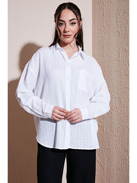 Fashion Friends Pamuklu Rahat Kalıp Uzun Kollu Kadın Gömlek 26Y0245K1