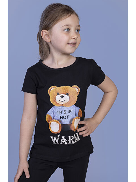 Toontoykids Kız Çocuk Ayıcık Baskılı Tişört
