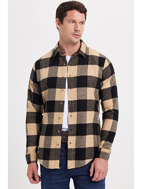 TUDORS Erkek Slim Fit Dar Kesim Kareli Kışlık Oduncu Gömlek - S000523489-23173