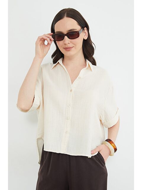 Fullamoda Basic Kolu Katlı Müslin Kumaş Salaş Gömlek