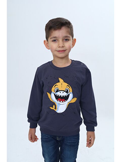 Toontoykids Erkek Çocuk Çıtçıtlı Köpek Balığı Baskılı Sweatshirt