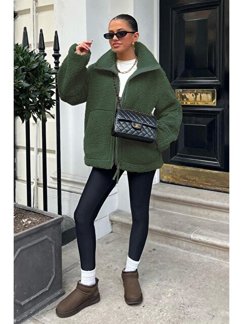 Madmext Haki Dik Yakalı Cepli Pelüş Mont Mg1966 - S000117335-18547