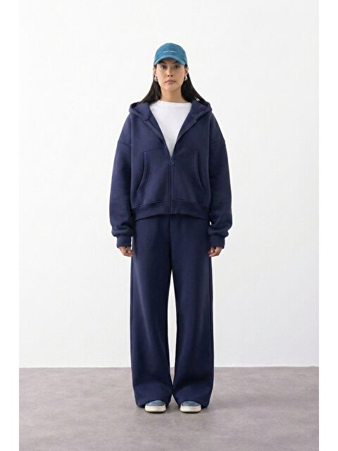 gothamVibes Kadın Chill Bol Paça Lacivert Eşofman Alt - S000518794-21164