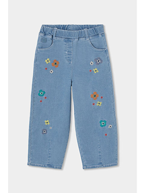 Boboli Çiçek Nakışlı Denim Pantolon 2-6 Yaş Mavi