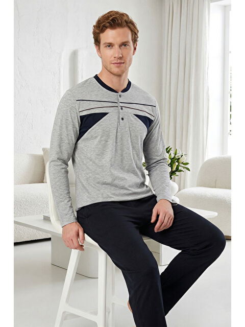 Remsa Erkek Penye Uzun Kol Süprem Pijama Takımı 2305 Gri