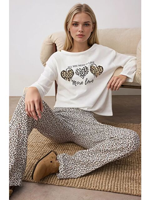 carla10 Leopar Desenli More Love Kadın Pijama Takımı - S000486298-20063