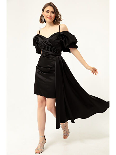 Lafaba Kadın Siyah İnce Askılı Kuyruklu Abiye Elbise - S000496826-19351