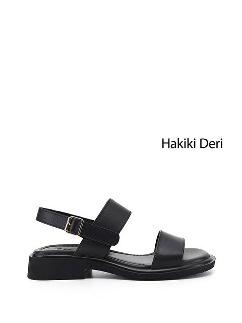 GÖNDERİ(R) Kadın SİYAH Tokalı Bantlı Hakiki Deri Sandalet