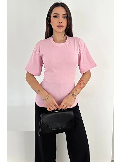 carla10 Bağlama Detaylı Kısa Kollu Tişört Pembe