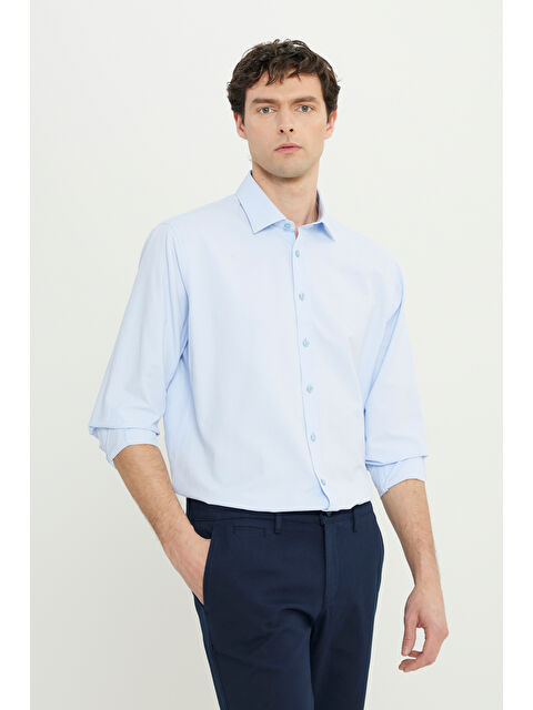 Altınyıldız Classics Erkek Açık Mavi Regular Fit Rahat Kesim Klasik Yaka Armürlü Gömlek - S000452986-17437